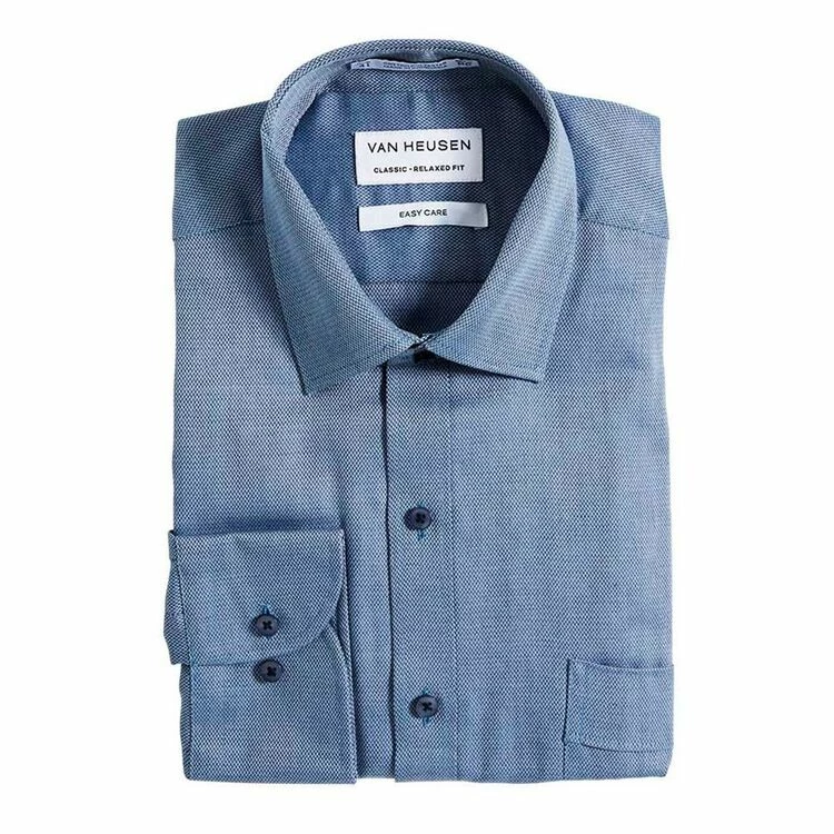 Van Heusen Men's Nailhead Long Sleeve Business Shirt Navy - Image 2