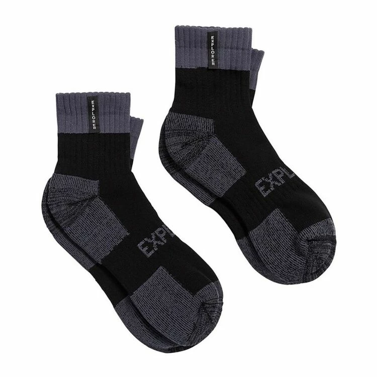 Explorer Tough Work Quarter Crew Socks 2 Pack Black