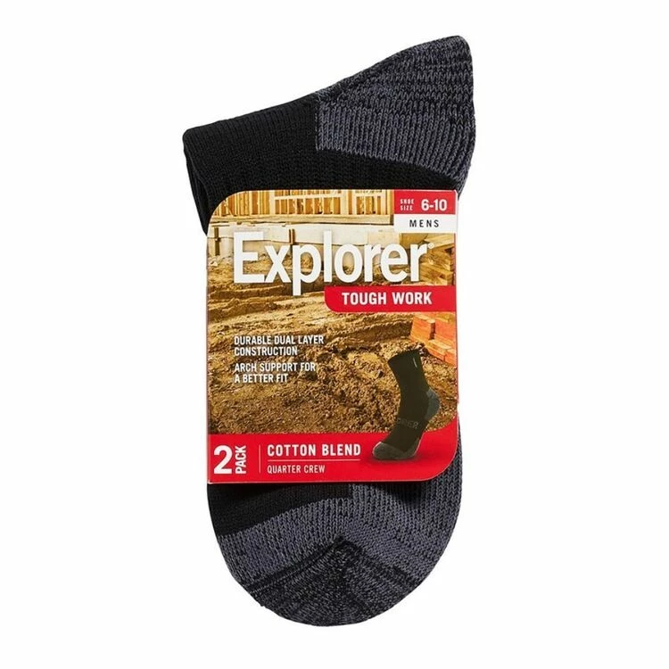 Explorer Tough Work Quarter Crew Socks 2 Pack Black - Image 2