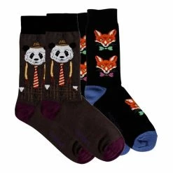 Mitch Dowd Panda And Fox Socks 2 Pack Men's Socks Black & Grey 8+