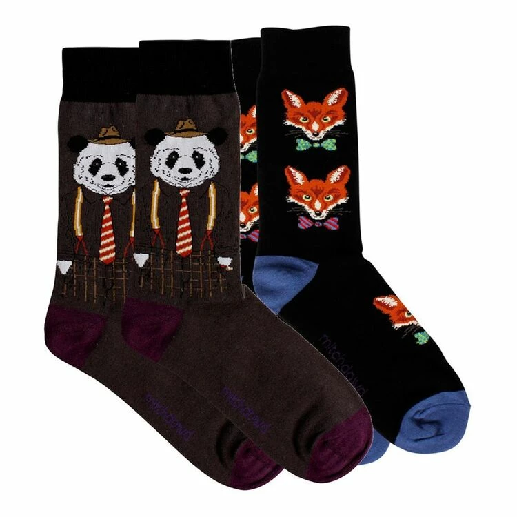 Mitch Dowd Panda And Fox Socks 2 Pack Men's Socks Black & Grey 8+