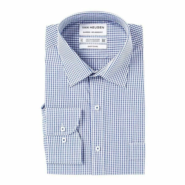 Van Heusen Men's Classic Fit Check Business Shirt White & Navy 38/86 - Image 2