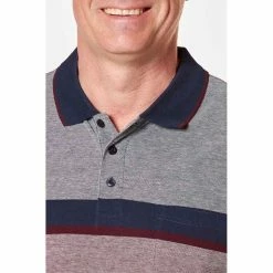 Bronson Casual Men's Stanthorpe Birdseye Cotton Stripe Polo Berry