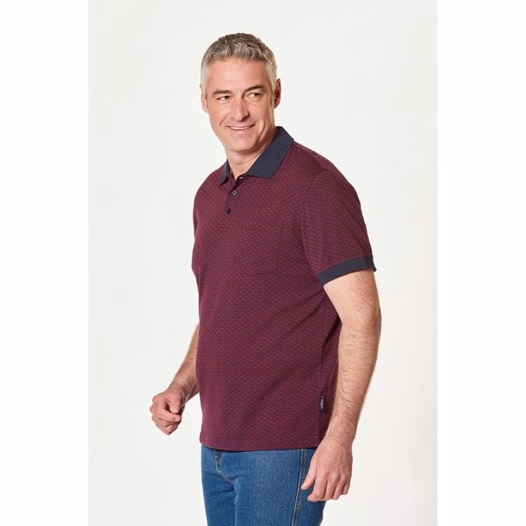 Bronson Casual Men's Pirie Jacquard Jersey Cotton Polo Berry - Image 3