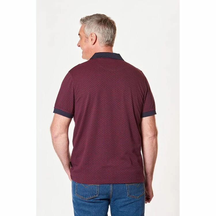 Bronson Casual Men's Pirie Jacquard Jersey Cotton Polo Berry - Image 2