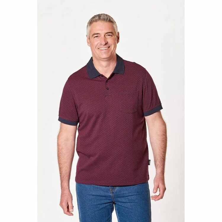 Bronson Casual Men's Pirie Jacquard Jersey Cotton Polo Berry - Image 4