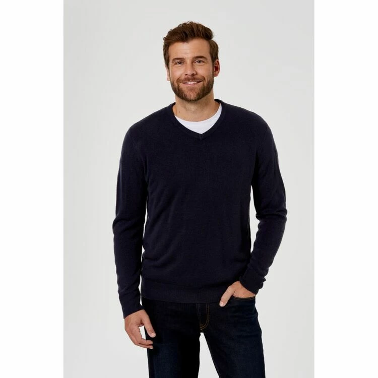 Bronson Casual Hunter Plain V-Neck Soft Touch Knit Navy Small - Image 4