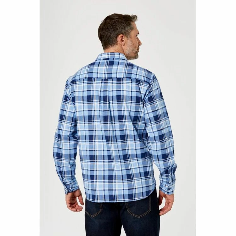 Bronson Basic Men's Echuca Cotton Printed Flannelette Shirt Blue Check - Image 2