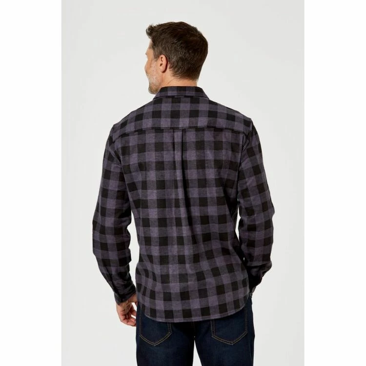 Bronson Basic Men's Bolton Cotton Printed Flannelette Shirt Black & Chalk - Image 2