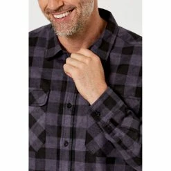 Bronson Basic Men's Bolton Cotton Printed Flannelette Shirt Black & Chalk