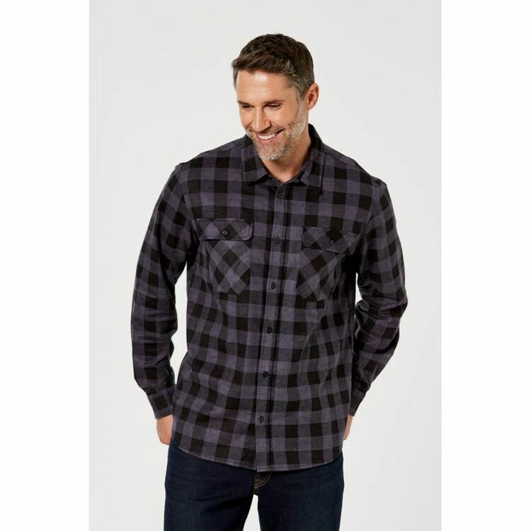 Bronson Basic Men's Bolton Cotton Printed Flannelette Shirt Black & Chalk - Image 4