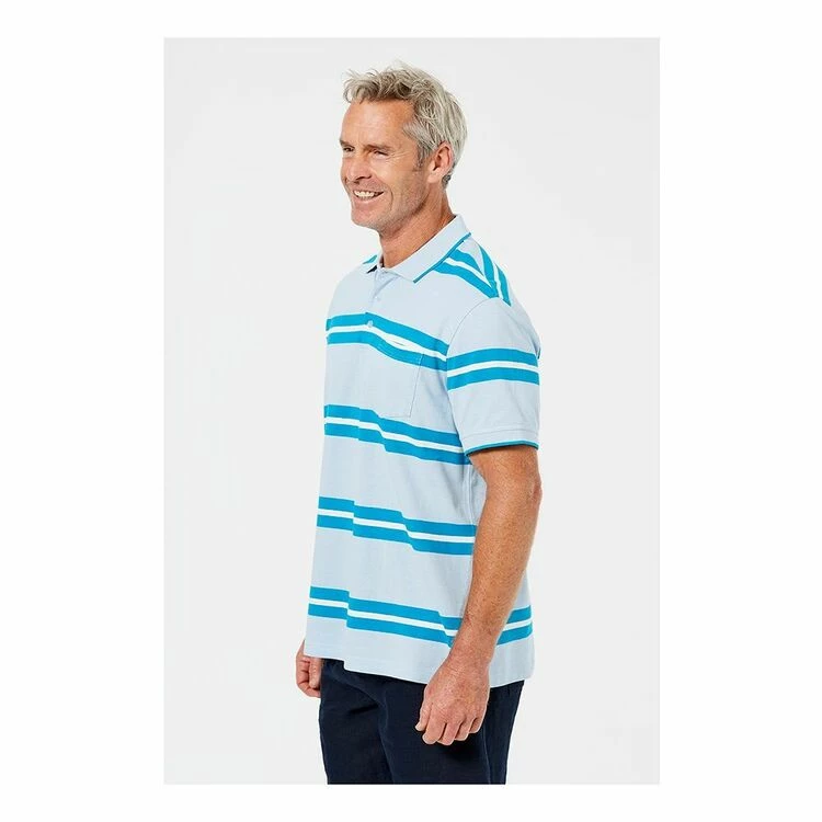 Bronson Casual Abbey Pique Bold Stripe Polo Blue Fog - Image 3