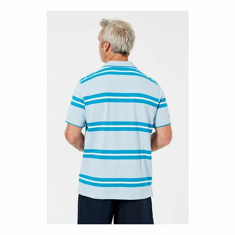 Bronson Casual Abbey Pique Bold Stripe Polo Blue Fog - Image 2