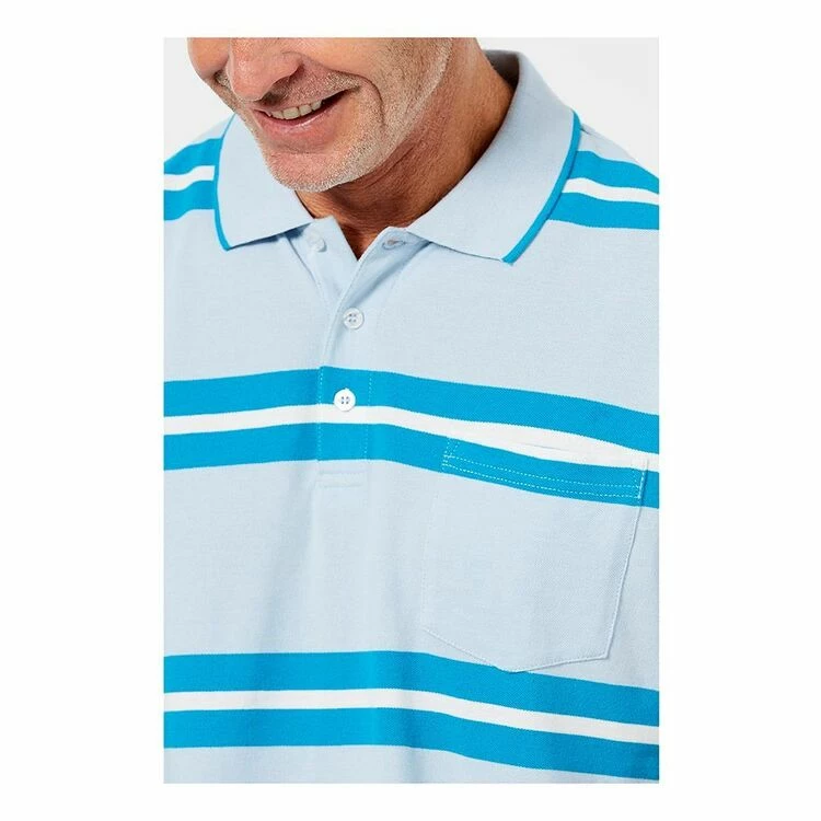 Bronson Casual Abbey Pique Bold Stripe Polo Blue Fog