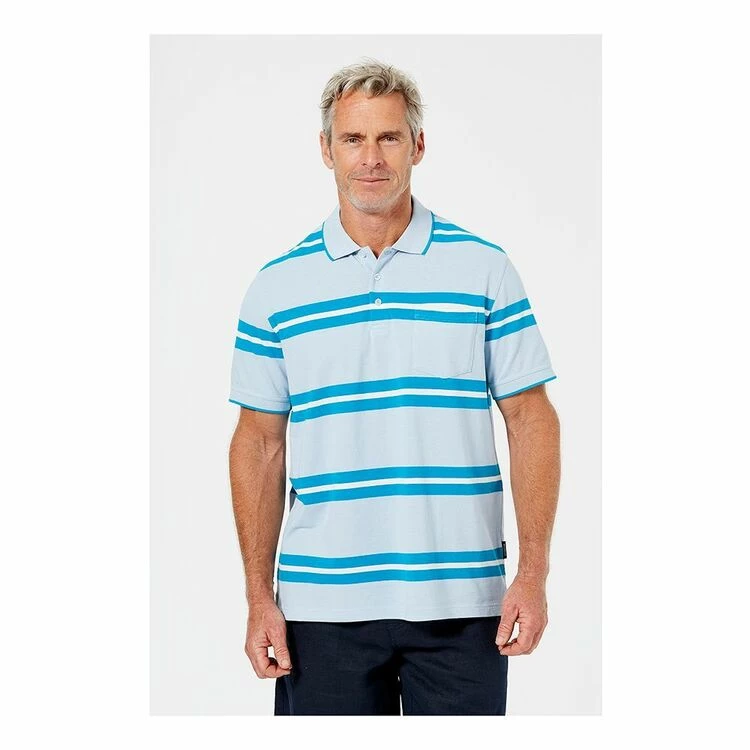 Bronson Casual Abbey Pique Bold Stripe Polo Blue Fog - Image 4