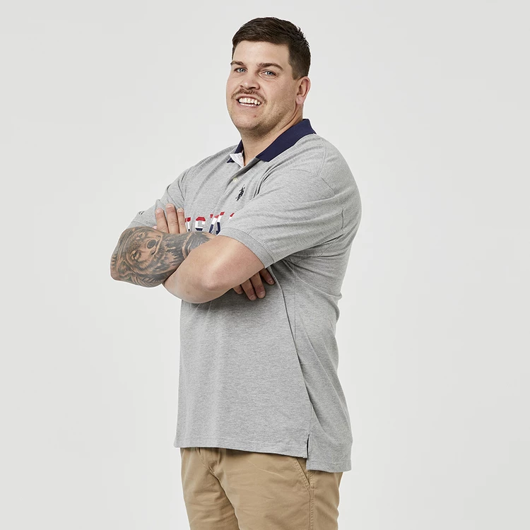 U.S. Polo Assn. Big Men's Short Sleeve Polo With 3 Tone Brand Logo Heather Grey - Image 4