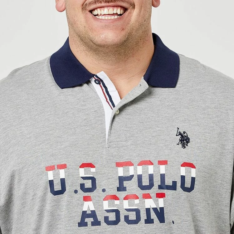 U.S. Polo Assn. Big Men's Short Sleeve Polo With 3 Tone Brand Logo Heather Grey - Image 2
