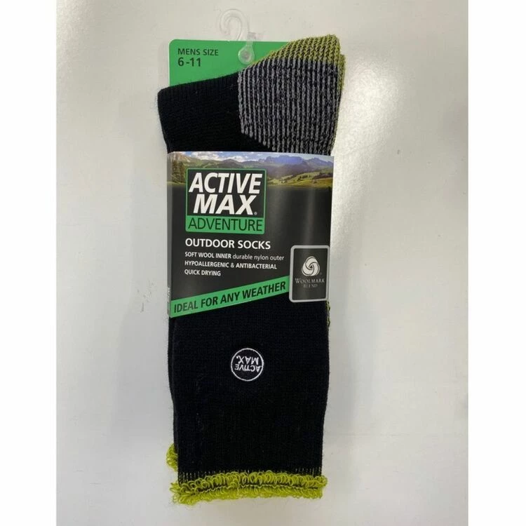 Active Max Adventure Wool Socks Black & Grey 6-11
