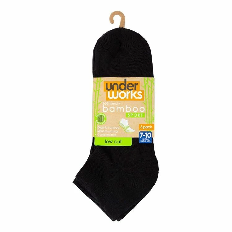 Underworks Eco Friendly Bamboo Sport Low Cut Socks 3 Pack Black - Image 4