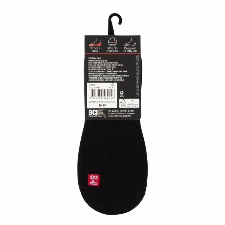Underworks Invisible Socks 2 Pack Black - Image 2