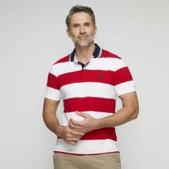 U.S. Polo Assn. Short Sleeve Block Stripe Polo With Medium Embroidered Logo Red