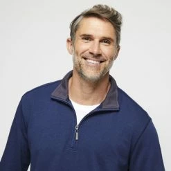 Bronson Casual Half Zip French Terry Solid Fleece With Pocket Navy