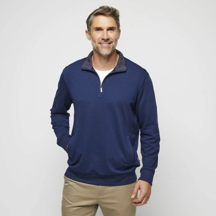Bronson Casual Half Zip French Terry Solid Fleece With Pocket Navy - Image 4