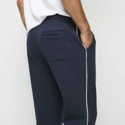 Bronson Casual Narrow Leg Trackpant With Cuff And Piping Navy