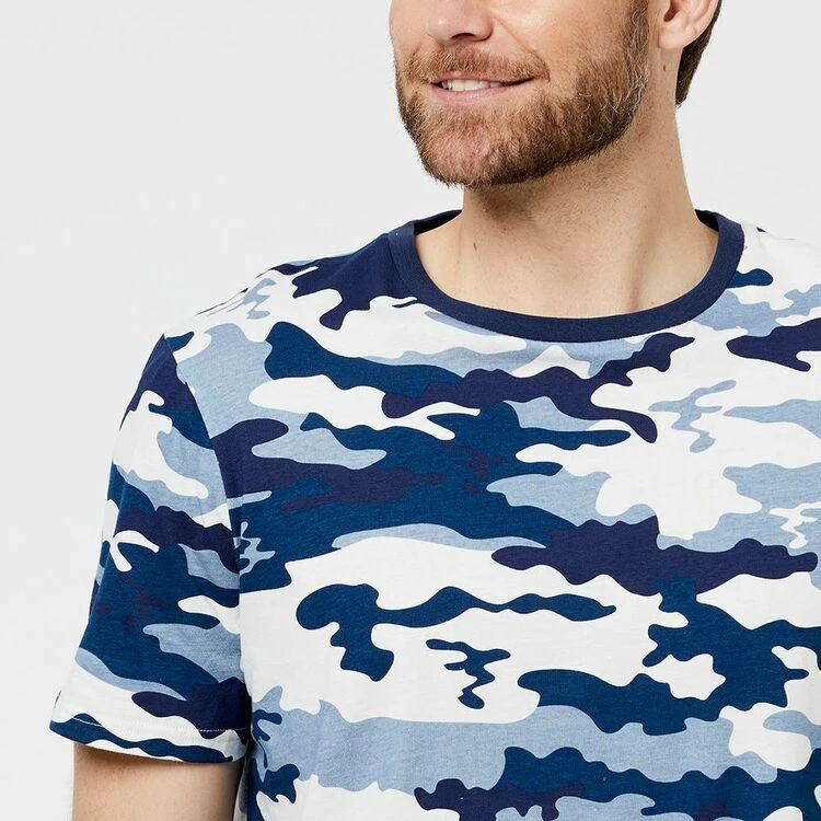 Bronson Casual Camouflage Cotton Jersey Tee Blue Print