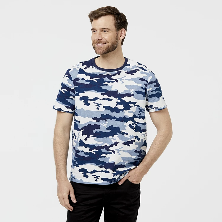 Bronson Casual Camouflage Cotton Jersey Tee Blue Print - Image 4