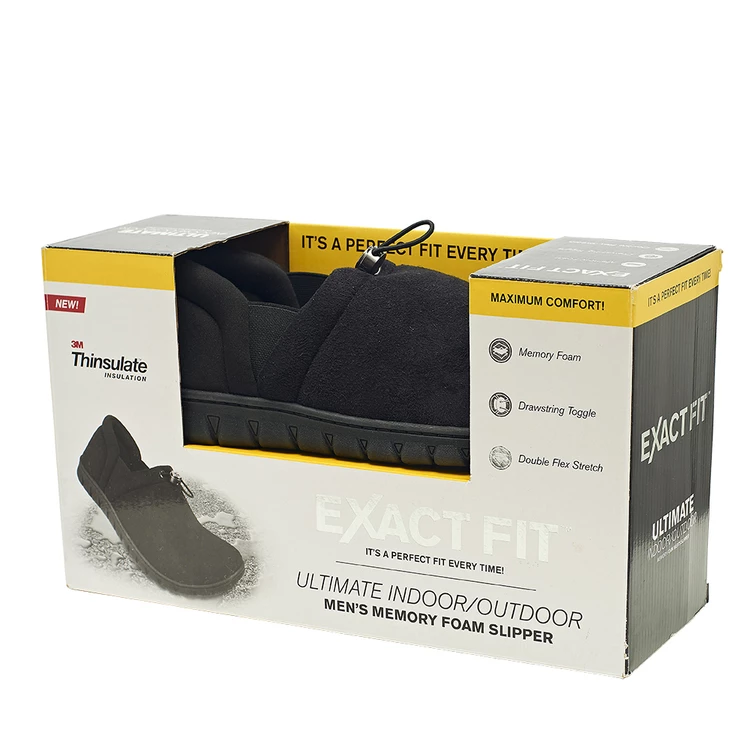 Exact Fit Memory Foam Drawstring Slipper Black Small