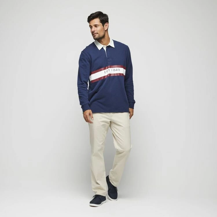 JC Lanyon Long Sleeve Lightweight Chest Stripe Rugby With 1849 Navy, Red & White - Image 2