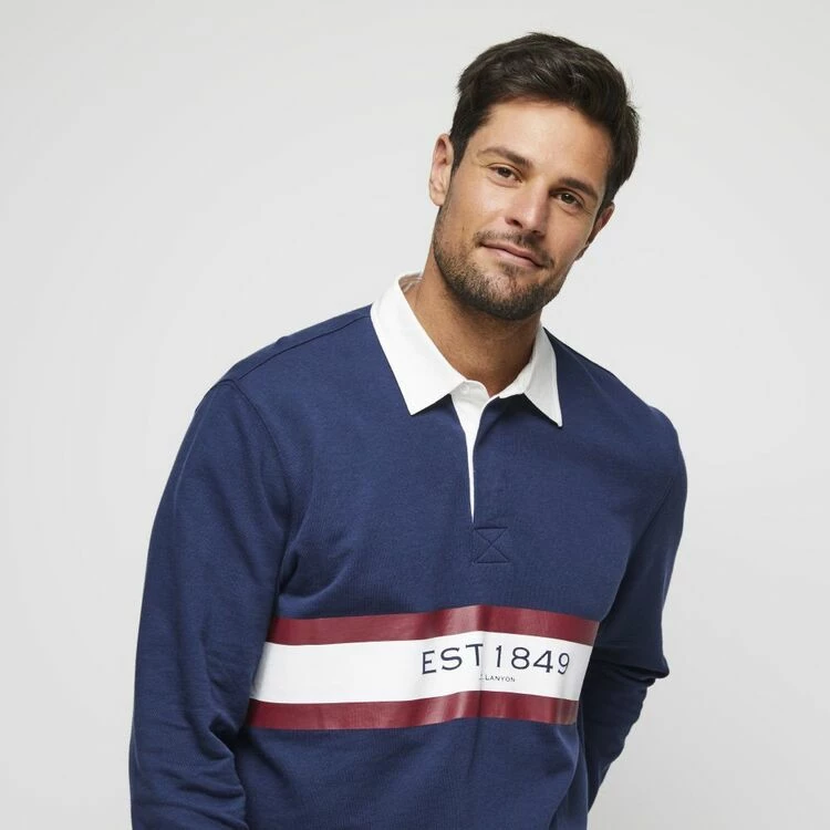 JC Lanyon Long Sleeve Lightweight Chest Stripe Rugby With 1849 Navy, Red & White - Image 4