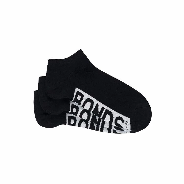 Bonds 3 Pack Logo Low Cut Sock Black