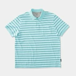 Bronson Casual Carlisle Short Sleeve Cotton Jersey Stripe Polo Aqua