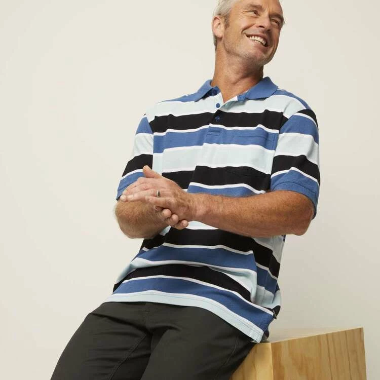 Bronson Casual Yarra Short Sleeve Cotton Pique Stripe Polo Blue Mix - Image 5