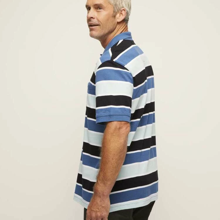 Bronson Casual Yarra Short Sleeve Cotton Pique Stripe Polo Blue Mix - Image 2