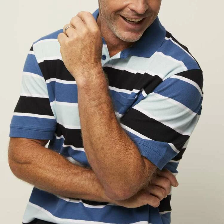 Bronson Casual Yarra Short Sleeve Cotton Pique Stripe Polo Blue Mix