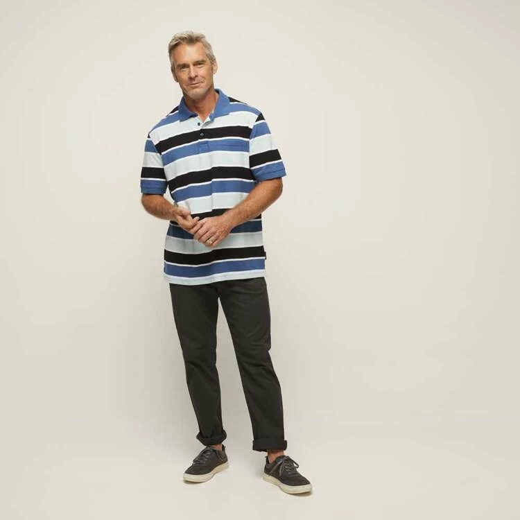 Bronson Casual Yarra Short Sleeve Cotton Pique Stripe Polo Blue Mix - Image 4