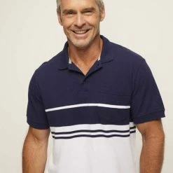 Bronson Casual Spence Short Sleeve Cotton Pique Chest Stripe Polo Blue