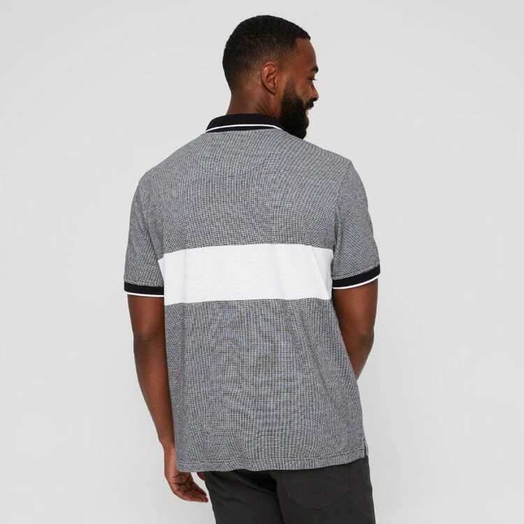 Bronson Casual Speer Short Sleeve Pique Birdseye Cotton Chest Stripe Polo Black - Image 2