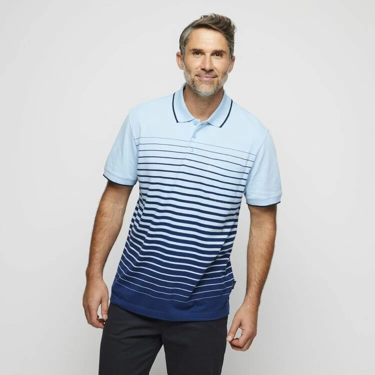 Bronson Casual Lismore Short Sleeve Cotton Pique Ombre Polo Blue - Image 4