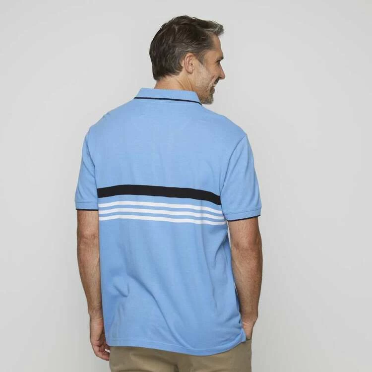 Bronson Casual Hampton Short Sleeve Cotton Pique Chest Stripe Polo Blue - Image 3