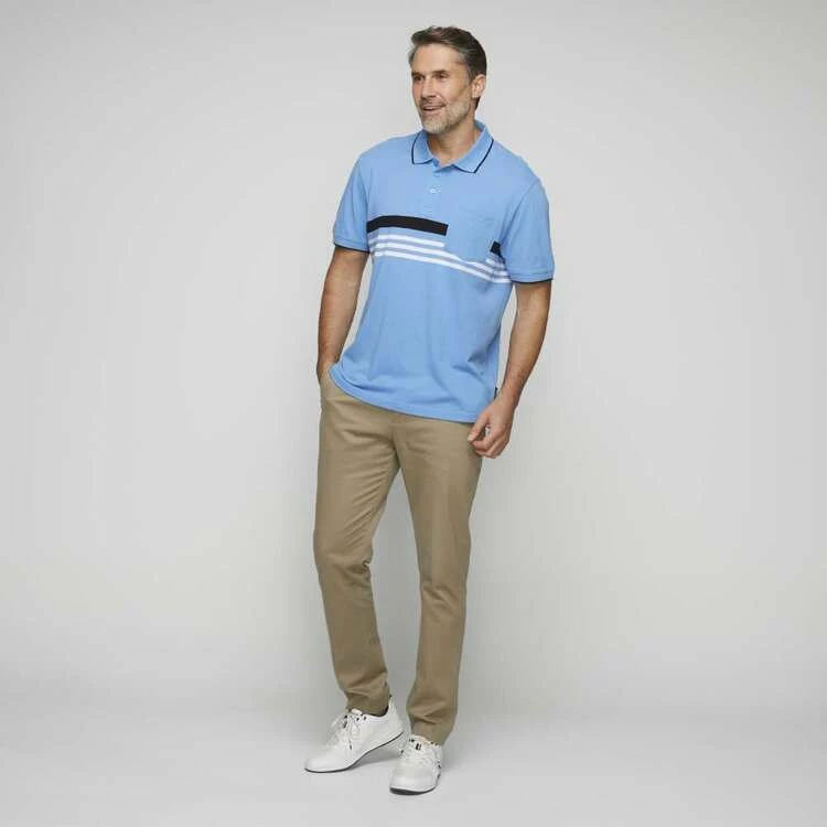 Bronson Casual Hampton Short Sleeve Cotton Pique Chest Stripe Polo Blue - Image 2