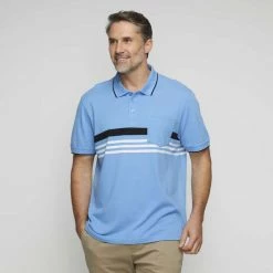 Bronson Casual Hampton Short Sleeve Cotton Pique Chest Stripe Polo Blue