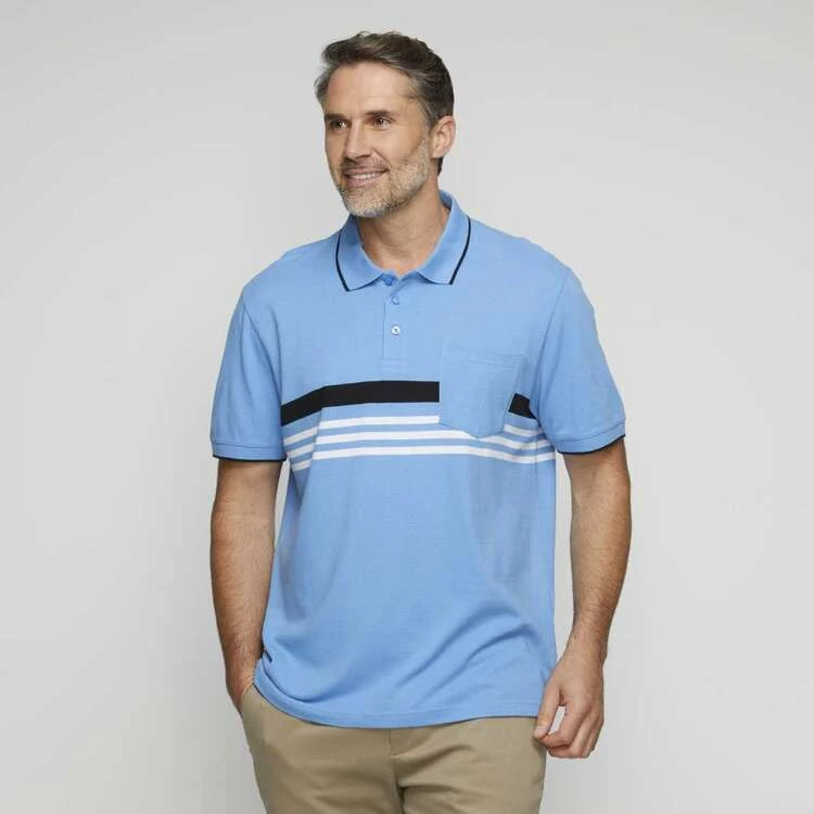 Bronson Casual Hampton Short Sleeve Cotton Pique Chest Stripe Polo Blue