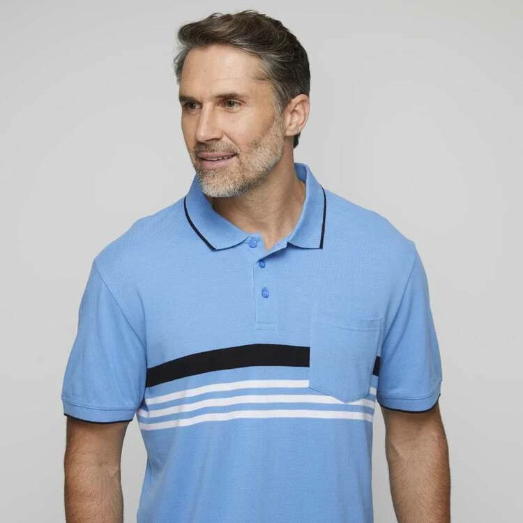 Bronson Casual Hampton Short Sleeve Cotton Pique Chest Stripe Polo Blue - Image 4