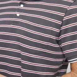 Bronson Casual Men's Glenelg Cotton Pique Stripe Short Sleeve Polo Charcoal