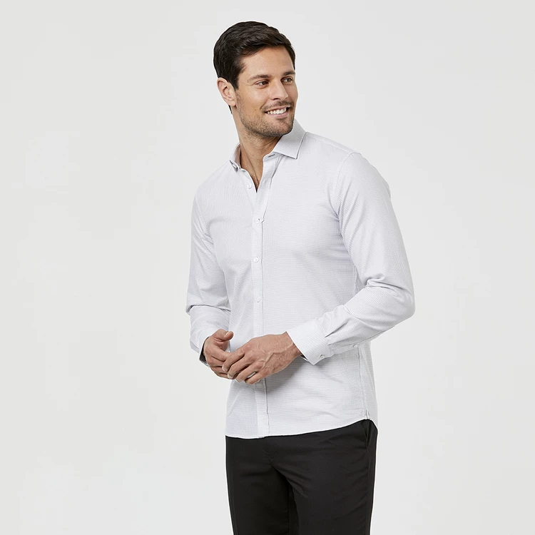 Brooksfield Long Sleeve Luxe Slim Fit Micro Textured Shirt White - Image 3