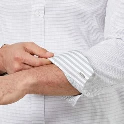 Brooksfield Long Sleeve Luxe Slim Fit Micro Textured Shirt White